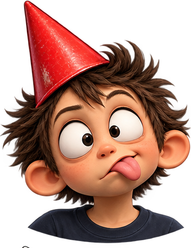 Boy in a red party hat, pouting