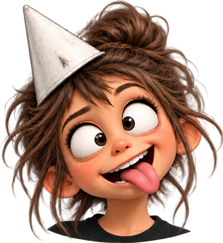 Girl in a white party hat, tongue out