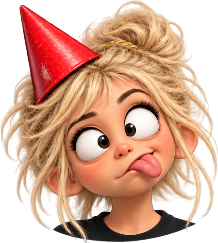 Girl in a red party hat, pouting